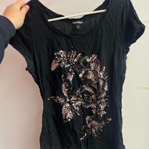 Express Black Top with Pink Sequin Design